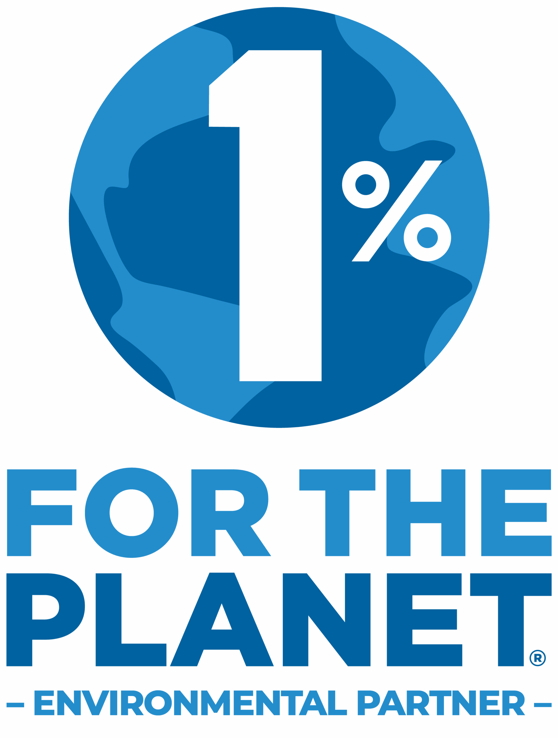 1% for the Planet logo with a blue Earth and text: 'FOR THE PLANET – ENVIRONMENTAL PARTNER'.
