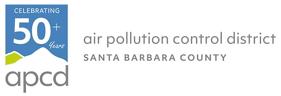 Santa Barbara County Air Pollution Control District 50+ years celebration logo with blue and green accents.