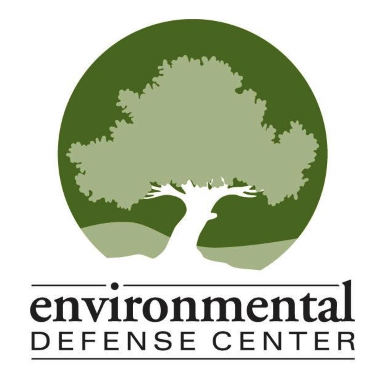 Logo of Environmental Defense Center with a large tree silhouette inside a green circle above the organization's name.