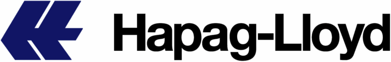 Hapag-Lloyd logo with a blue geometric symbol and bold black text on a white background.