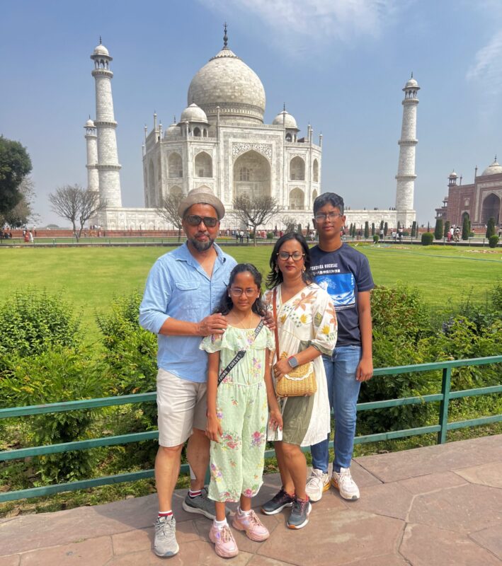 Captain Ryan with his family in front of the Taj Mahal.