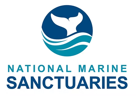 Logo with a whale tail above waves and text: National Marine Sanctuaries.