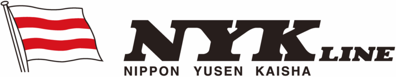 Logo with a flag featuring red and white stripes, and text: "NYK LINE Nippon Yusen Kaisha.