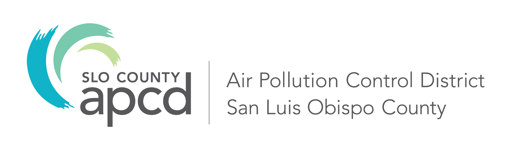 SLO County APCD logo with teal swirl and text: "Air Pollution Control District, San Luis Obispo County.