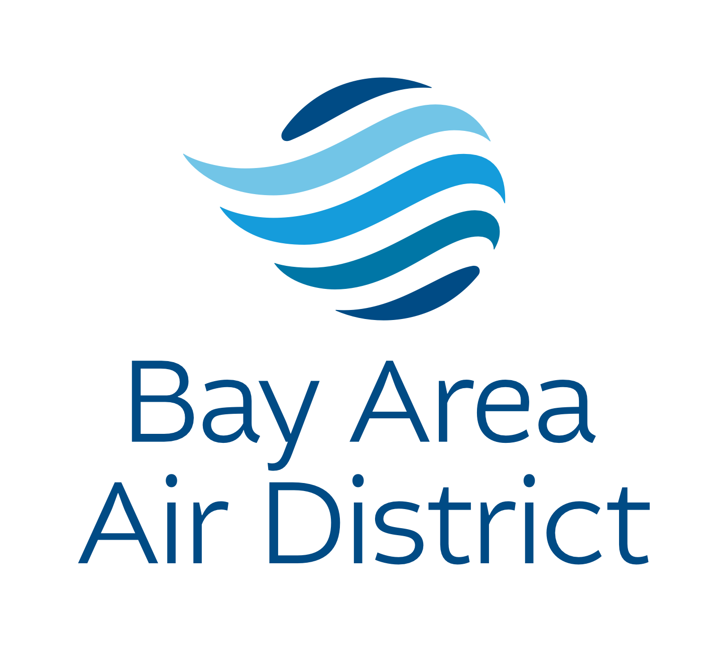 Bay Area Air District logo with blue wave design above the organization's name in blue text.