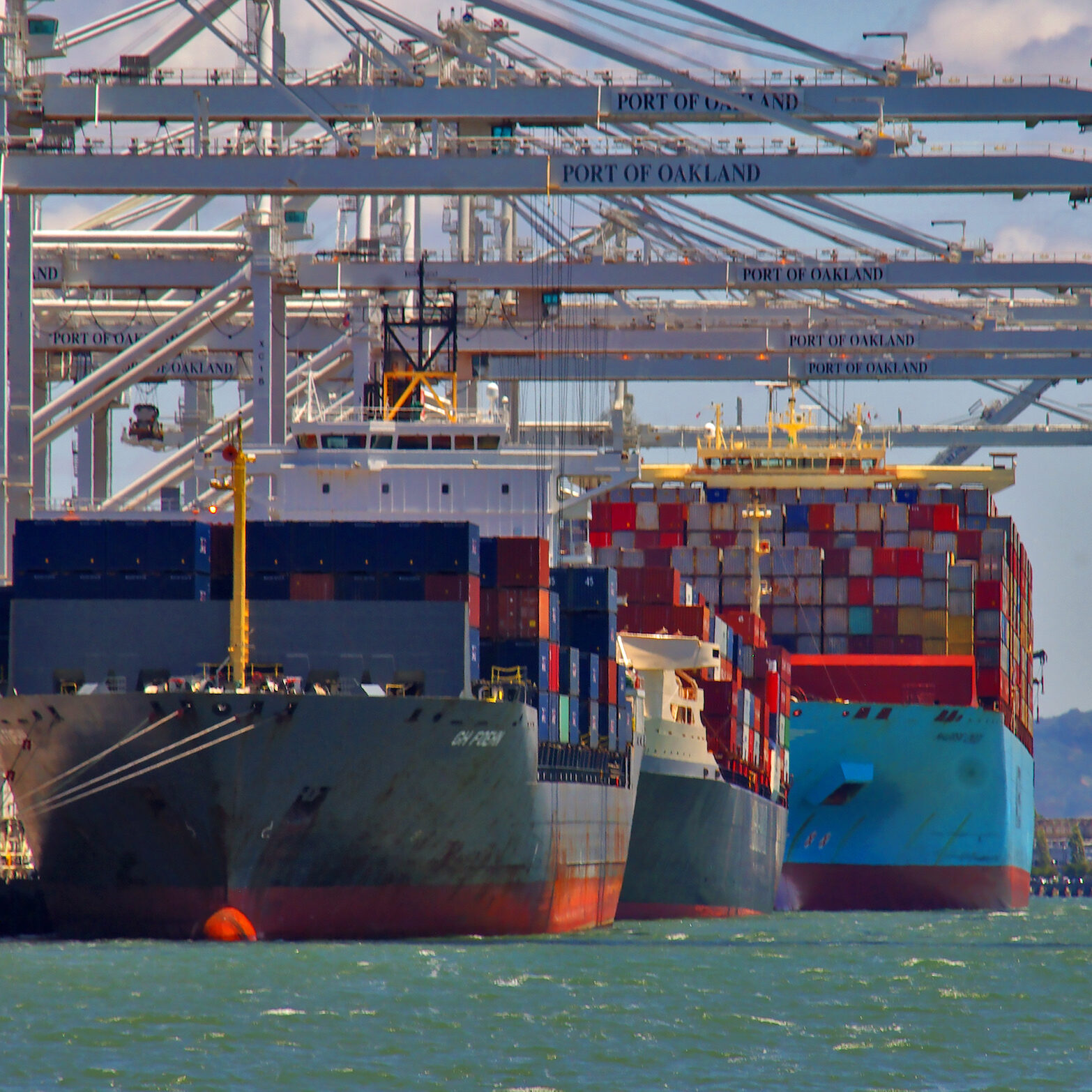 51407080708_b85a63f78e_o Large container ships lined up at the Port of Oakland.