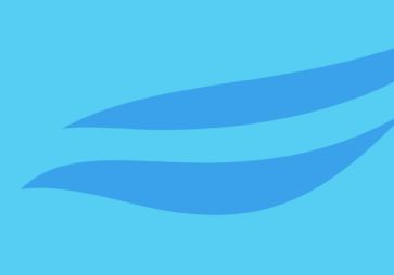 Two stylized, curved blue shapes on a light blue background, resembling abstract waves or leaves.