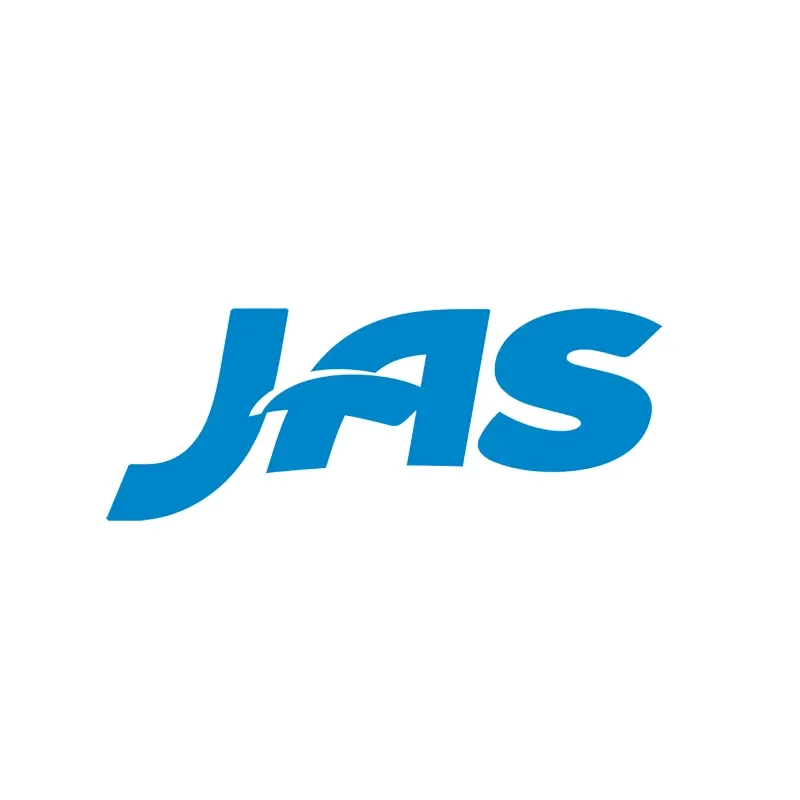 Blue stylized "JAS" logo with a curved accent connecting the letters, set against a white background.