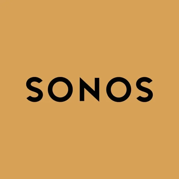 Black "SONOS" text logo centered on a solid tan background.