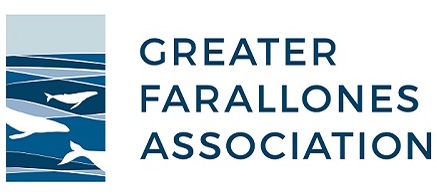 Logo with whales swimming in blue waves and text: "Greater Farallones Association.