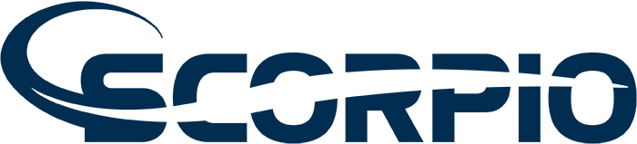 A dark blue rectangular area with light blue at the top and small black shapes in the corners.