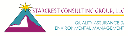Starcrest Consulting Group logo with a mountain, yellow star, and company name; offers quality and environmental management.